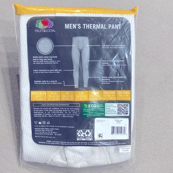 NWT Fruit of the Loom Mens Thermal Bottom Dual Defense Waffle Knit Pants Size XL - Picture 6 of 14